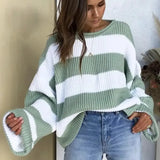 Women's sweater women's striped colorblock sweater JTLFABFASHION