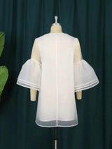 Plus Size 4XL Loose White Mesh Tiered Dress for Women JTLFABFASHION