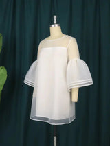 Plus Size 4XL Loose White Mesh Tiered Dress for Women JTLFABFASHION