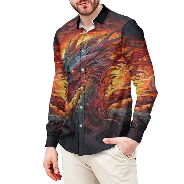 Xhuibop Cool Dragon Mens Button Down Shirts Oversized Button Up Shirts for Men Slim Fit Big and Tall Fall Clothing Casual Dress Shirts 5X-Large Long Sleeve Hawaiian Shirt JTLFABFASHION