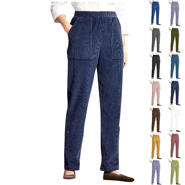 Corduroy Pants Women Casual Elastic High Waist Petite Pants Straight Leg Pants Loose Comfy Trousers with Pockets White Pants Women Work Pants Sweat Pants for Womens High Waisted Pants for Women JTLFABFASHION