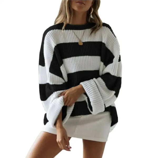 Women’s Striped Colorblock Sweater – Cozy Knit Pullover
