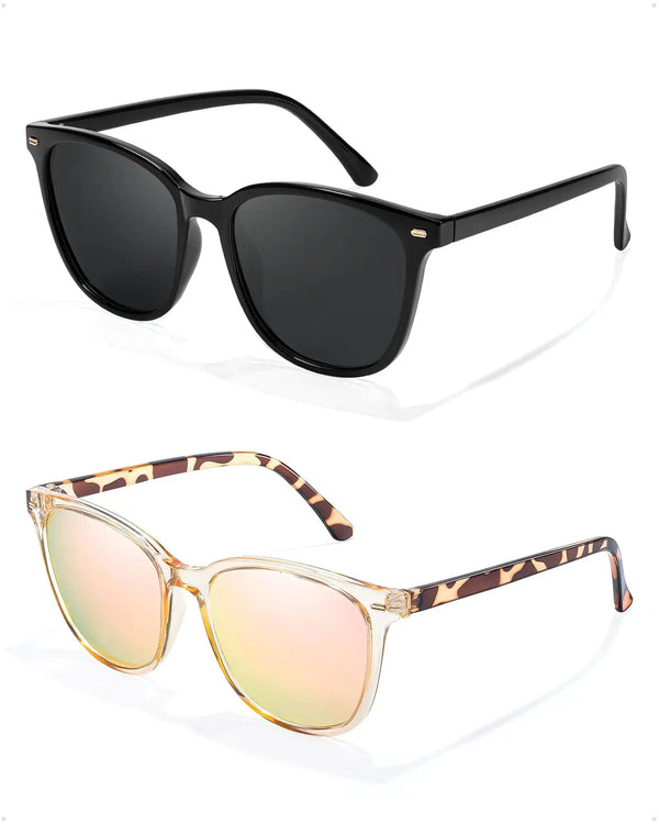 FIMILU 2 Packs Sunglasses for Women Polarized UV400 Protection Lens Big Frame Fashion Glasses Trendy Stylish Shade JTLFABFASHION