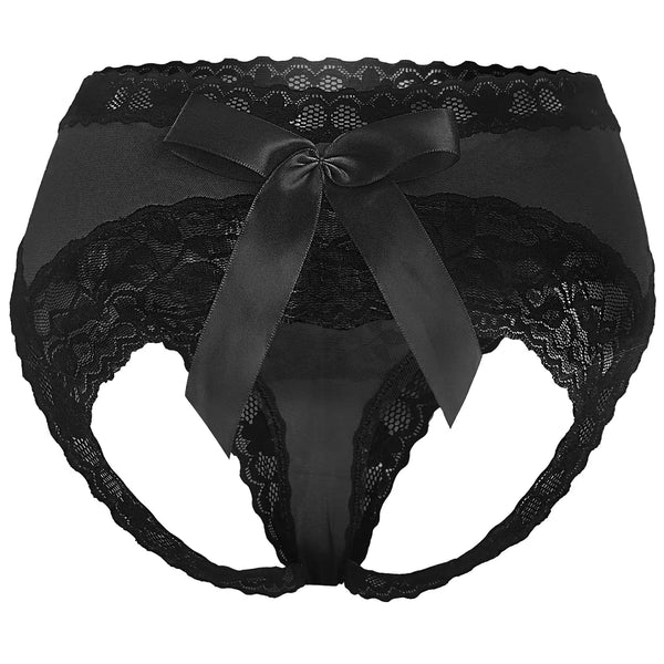 Taube Sexy Plus Size Panties for Women – Black Lace Hipster Briefs with Bow
