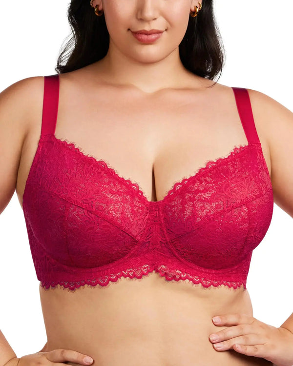 HSIA Minimizer Bra for Women – Plus Size Full Coverage Lace Bra (Raspberry Red)
