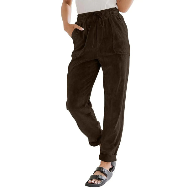 Vintage Corduroy Pants Women Baggy Drawstring Elastic Waist Pants Casual Comfy Work Pants Loose Fit Straight Leg Pants Womens Dress Pants High Waisted Trousers Pants Womens Travel Pants Pull On Pants JTLFABFASHION