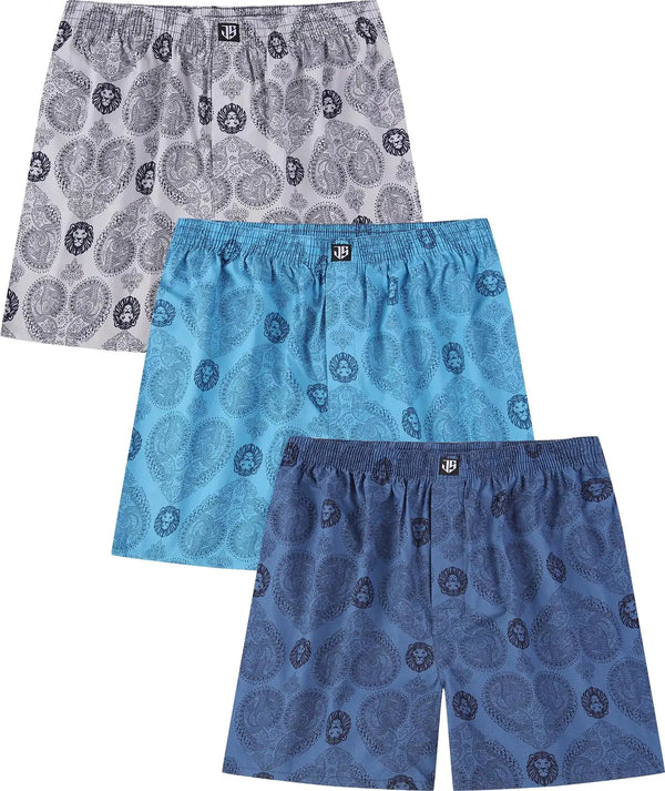Jveyvth Men’s Cotton Printed Woven Boxers – Comfortable Everyday Boxer Shorts Pack