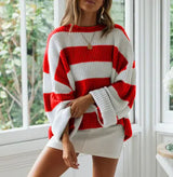 Women's sweater women's striped colorblock sweater JTLFABFASHION