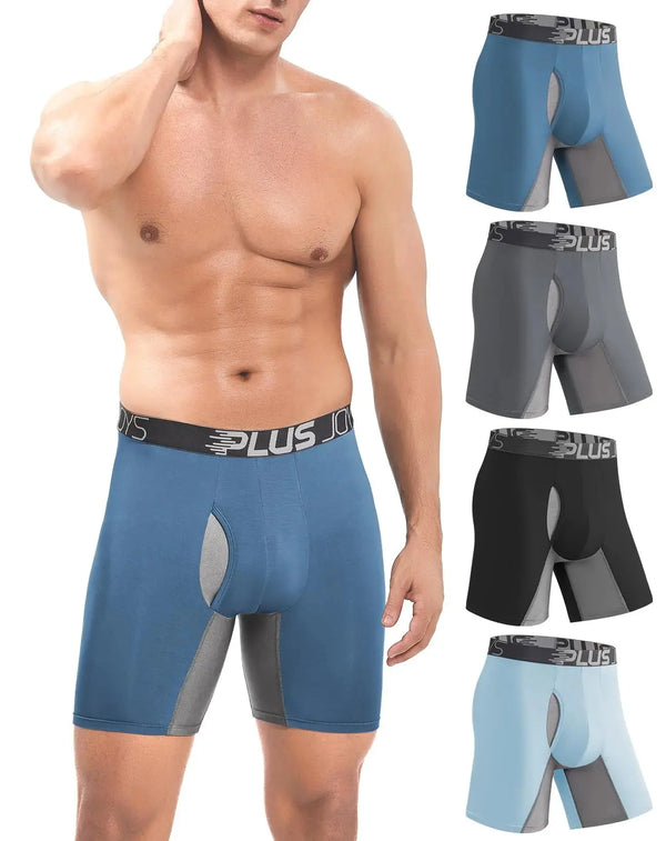 PLUSJOYS Men’s Boxer Briefs 4-Pack – Breathable Mesh Moisture-Wicking Underwear with 3D Pouch