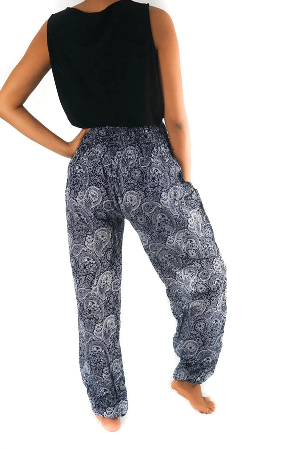Black Paisley Pants Women Boho Pants Hippie Pants Yoga JTLFABFASHION