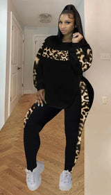 Plus Size L-4XL Fall Leopard Two-Piece Outfit Set JTLFABFASHION