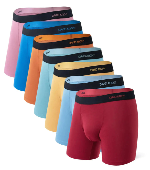 DAVID ARCHY Men’s Bamboo Rayon Boxer Briefs 7-Pack – Moisture-Wicking Breathable Underwear with Pouch Support
