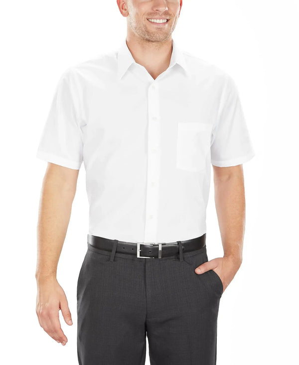 Van Heusen Mens Size FIT Short Sleeve Dress Shirts Poplin Solid (Big and Tall) White 18.5" Neck JTLFABFASHION