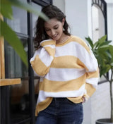 Women's sweater women's striped colorblock sweater JTLFABFASHION