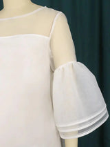 Plus Size 4XL Loose White Mesh Tiered Dress for Women JTLFABFASHION