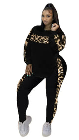 Plus Size L-4XL Fall Leopard Two-Piece Outfit Set JTLFABFASHION