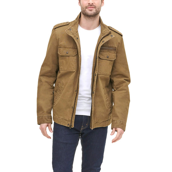 Levis Mens Washed Cotton Two Pocket Military Jacket (Standard and Big & Tall) Khaki Medium JTLFABFASHION