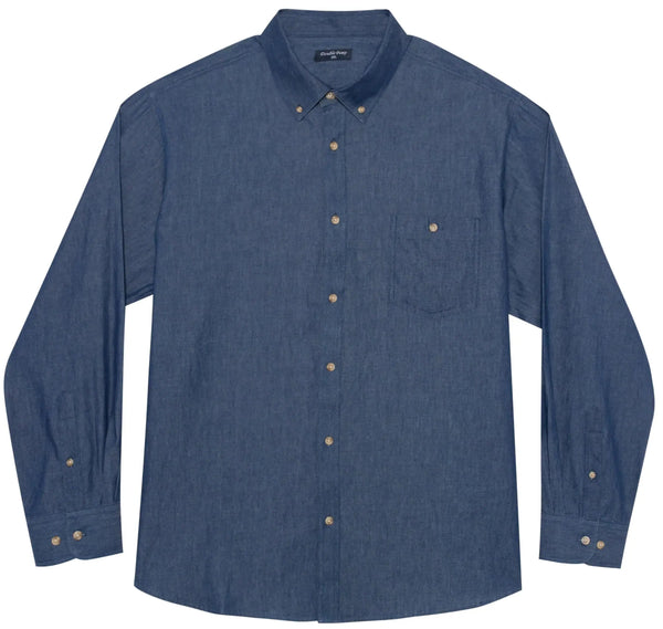 Double Pump Big & Tall Denim Shirt for Men – Long Sleeve Button Down Work Shirt (XXL–6XL)
