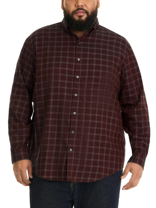 Van Heusen Mens Size Big Wrinkle Free Long Sleeve Button Down Shirt Red Pinot Noir 2X-Large Tall JTLFABFASHION