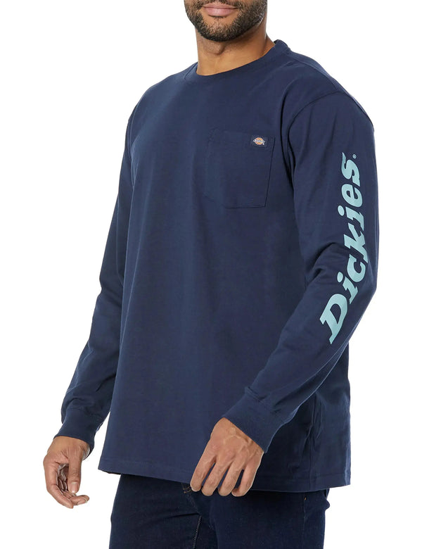 Dickies Mens Big & Tall Long Sleeve Wordmark Graphic T-Shirt Ink Navy XX-Large JTLFABFASHION