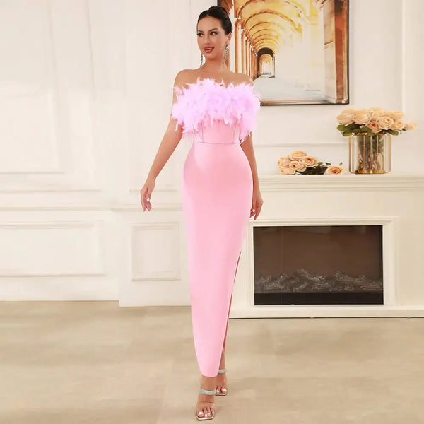 Feather Tube Top Dress for Women JTLFABFASHION