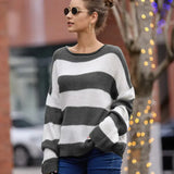 Women's sweater women's striped colorblock sweater JTLFABFASHION