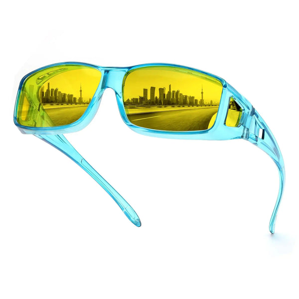 FEISEDY Men Women Night Driving Glasses Fit over Glasses Anti-Glare Polarized Wrap Yellow Sunglasses Over Glasses B2593 JTLFABFASHION